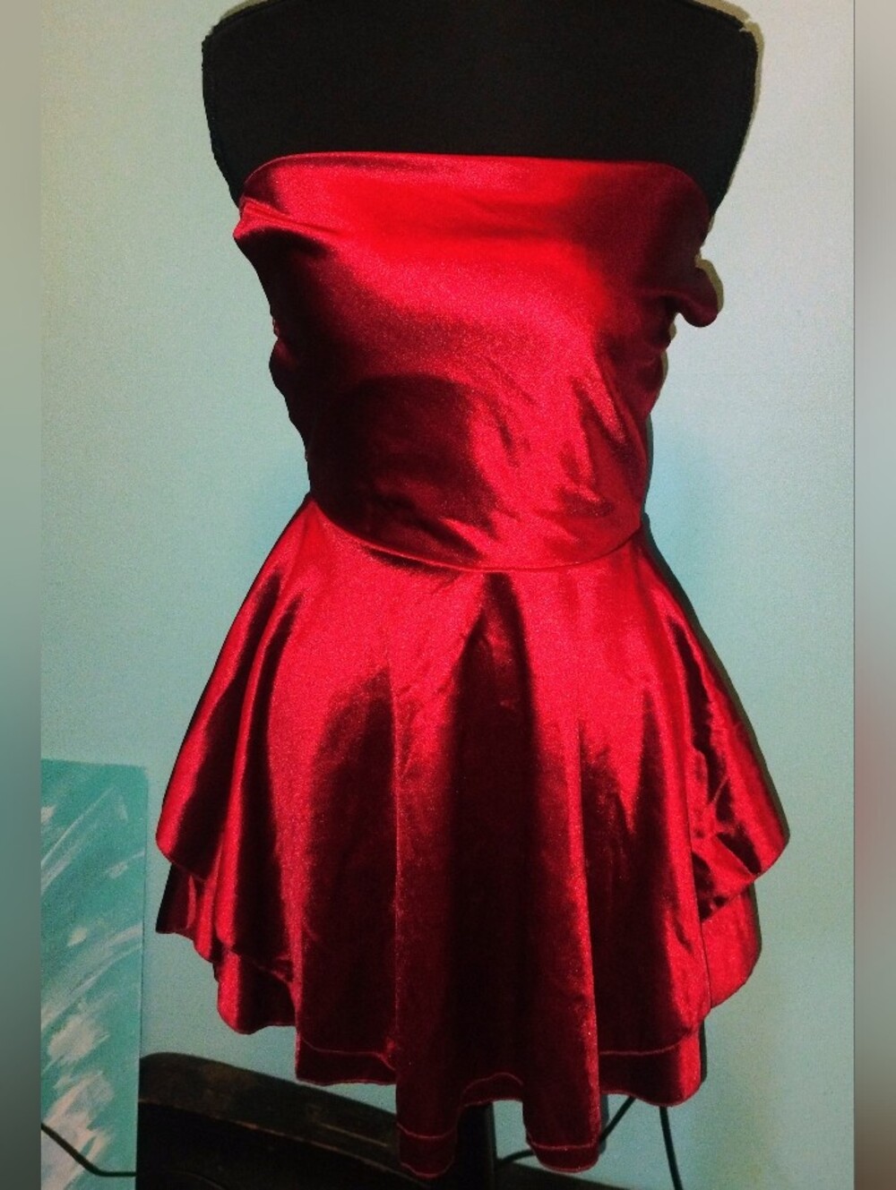 Strapless Red Satin Party Dress